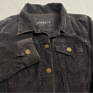 Gap 1969 Heritage Corduroy Trucker Jacket Flint Grey Brown Buttons Women’s Small